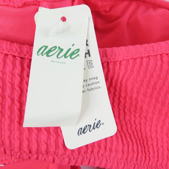 Aerie Crinkle Cut Out One Shoulder One Piece Swimsuit Hot Pink Medium - Picture 6 of 8